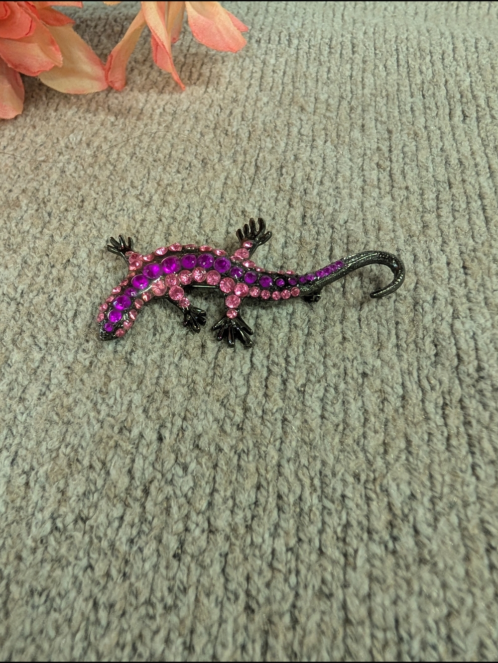 Sparkling Purple & Pink Lizard Brooch